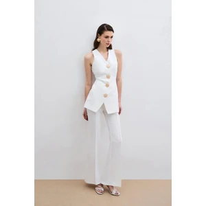 Gold Düğmeli Yelek - Ekru