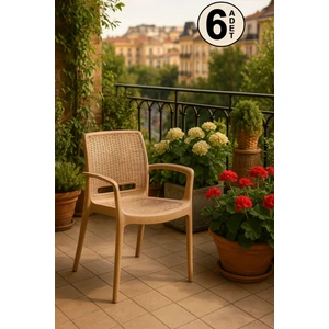 6 Adet Rattan Kollu Bahçe Sandalye -Cappucino