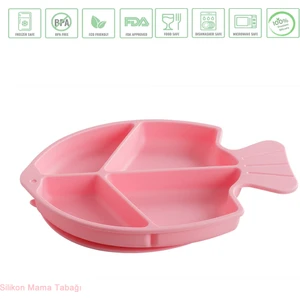 Balık Figürlü Vakumlu Silikon Mama Tabağı / Pembe