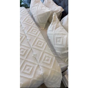 Lusso Stile Iskandinav Çift Kişilik Yatak Örtüsü Ekru 250X260 ve 2 Adet Yastık Kılıfı