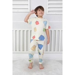 Erkek Çocuk Oyun Blokları Desenli Yazlık Pijama Takımı %100 Pamuk Süprem Penye 3-13 Yaş