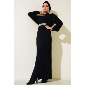 15900 Boydan Tesettür Triko Elbise - Siyah