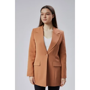Açık Kahverengi Kruvaze Uzun Blazer Ceket