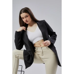 Siyah Kruvaze Uzun Blazer Ceket