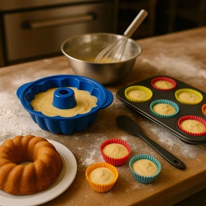 Yuvarlak Dilimli Silikon Kek Kalıbı ve 6lı Muffin Kalıp Hediyeli