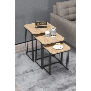 Gold Falez Zigon Sehpa Modern Tasarım Metal Ayaklı 3 Parça Beyaz Suntalam Set