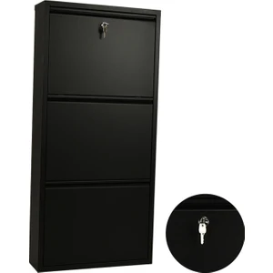 3'lü Siyah Metal Ayakkabılık (Kilitli)