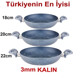 3lü Set Granit Sahan Seti 18-20-22 Yanmaz Yapışmaz Çift Kulp Tava Yaşamboyu Garanti 5 Kat Alüminyum