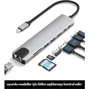 Macbook Pro/air Uyumlu USB Type-C 8 In 1 Hub Dönüştürücü Çevirici Çoklayıcı USB Hdmı Micro Sd 8 Girişli