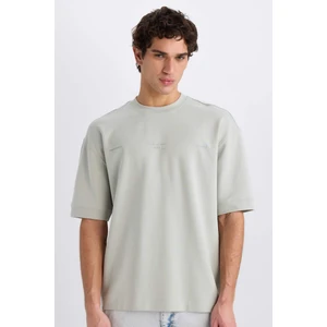 Loose Fit Bisiklet Yaka Baskılı Kısa Kollu Ağır Kumaş Tişört E0575AX25SM