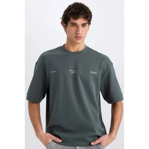 Loose Fit Bisiklet Yaka Baskılı Kısa Kollu Ağır Kumaş Tişört E0575AX25SM