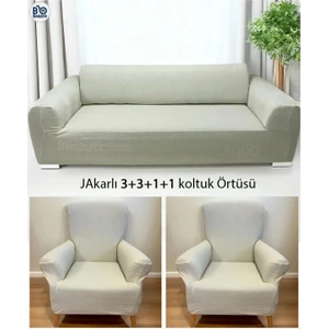 Baqdo Koltuk Örtüsü Jakarlı, Düz Desen 3+3+1+1 Lastikli Koltuk ,kanepe ,çekyat Örtüsü ,kılıfı Esnekli