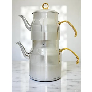 Süzekli Jumbo Boy Altın-Çelik Kulplu Çaydanlık Üstdemlik;1,90 Lt Altdemlik;3,40 Lt