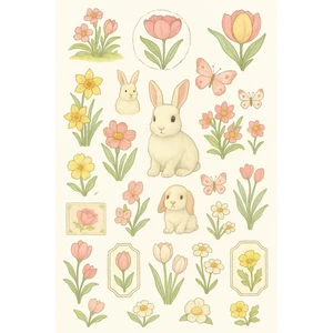 Orman Masalı Ilkbahar Sticker Seti - Kedi, Tavşan ve Sincap Bahar Çıkartmaları - 3 Sayfa