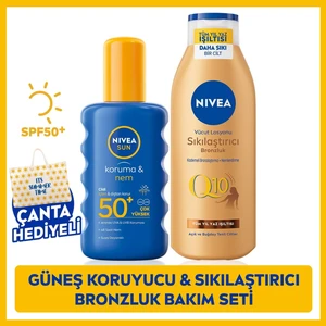 NIVEA SUN Yüksek Güneş Koruyucu Vücut Spreyi SPF50 200ml, Q10 Sıkılaştırıcı Bronzluk Vücut Losyonu 200ml