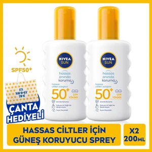 SUN Hassas Ciltler İçin Yüksek Güneş Koruyucu Sprey 200ml, SPF50, Yatıştırıcı, Çanta Hediye, X2Adet