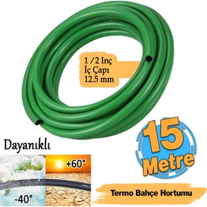 Termo Bahçe Hortumu 15 Metre Dayanıklı 3 Katlı Sağlam Çeşme Su Sulama Yıkama Hortum 12.5 mm 1/2"