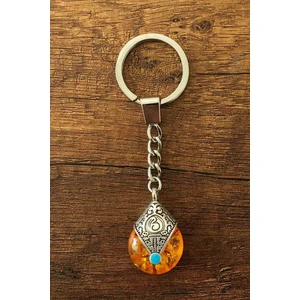 Yuvarlak Taşlı Sarı Parçacıklı Anahtarlık