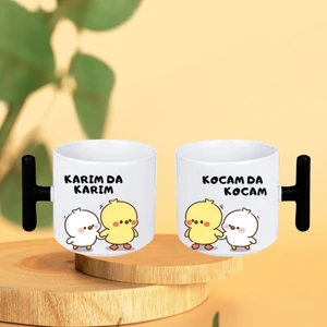Nova Baskı Tasarım Premium 2'li Karımda Karım Kocamda Kocam Baskılı T Kulp Kupa Bardak