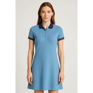 Kadın Polo Yaka Kısa Kol Elbise Indigo