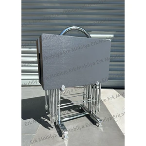 Erk Mobilya (Düz Antrasit Gri) Çanta Sehpa, Sehpa, Zigon 4lü