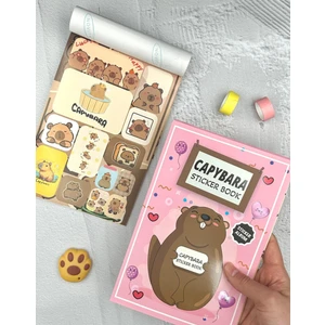 ZeCo Collection Capybara Karakterleri Capybara Sticker Albümü 16 Sayfa Pembe Renk Defter Sticker
