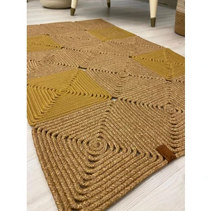 Jüt Hasır Görünümlü Desenli Modern El Örgüsü Dikdörtgen Halı Kilim