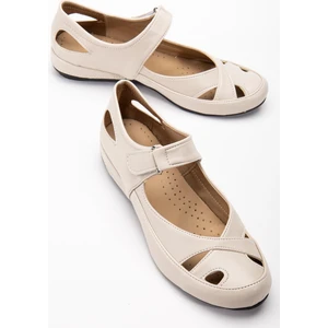 Kadın Günlük Ortopedik Ayakkabı Bej Büyük Numara Kafes Model Bantlı
