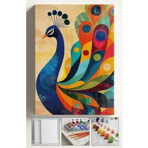 Sayılarla Boyama Çerçeveli Hobi Seti Numaralı Tuval Fırça Boya Dahil Kasnaklı 40X50 cm  Tavuskuşu