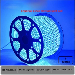 Hortum Esnek Şerit LED Mavi Işık 220V Fış/1,2,3,4,5,7,10,15,20,25,30 Metre