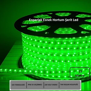 Hortum Esnek Şerit LED Yeşil Işık 220V Fış/1,2,3,4,5,7,10,15,20,25,30 Metre