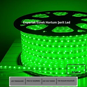 Hortum Esnek Şerit LED Yeşil Işık 220V Fış/1,2,3,4,5,7,10,15,20,25,30 Metre