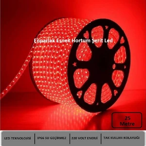 Hortum Esnek Şerit LED Kırmızı Işık 220V Fış/1,2,3,4,5,7,10,15,20,25,30 Metre