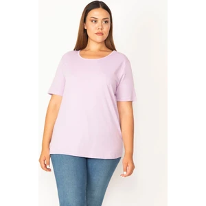 Kadın Lila Pamuklu Kumaş Bisiklet Yakalı Kısa Kollu Bluz 65N29545