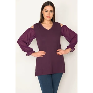 KADIN MÜRDÜM OMUZ DEKOLTELİ KOLLARI ŞİFON DETAYLI BLUZ