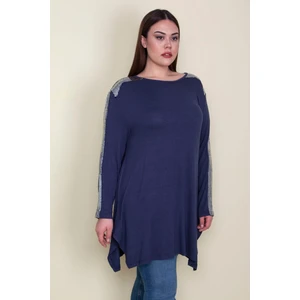 Kadın Lacivert Omuz ve Kolları Payet Detaylı Yan Yırtmaçlı Tunik 65N25958