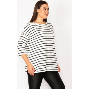 Kadın Kemik Düşük Kollu Çizgili Tunik 65N29443