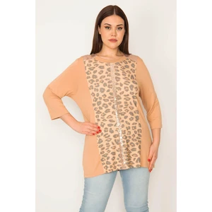 Kadın Vizon Payet Detaylı Leopar Desenli Bluz