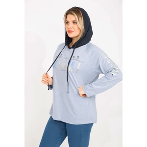 Kadın Mavi Sim Baskılı Kapşonlu Tunik 65N35300