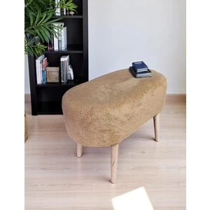 Eksen Teddy Kumaş Oval Puf - Geniş Puf - Masif Ahşap Ayaklı, Çok Amaçlı Oturma & Dekoratif Yan Sehpa