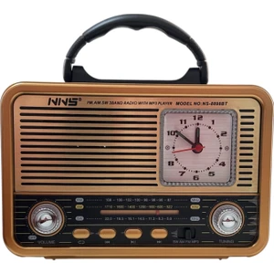 NS-8898BT Nostaljik Analog Saatli Fm Radyo Bluetooth Hoparlör USB Tf Aux Mp3 Çalar