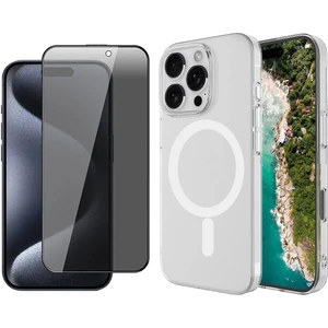iPhone 16 Pro Kılıf Zore M-safe Şarj Özellikli Şeffaf Tek Kamera Çerçeveli Porto Kapak + Hayalet Ekran Koruyucu