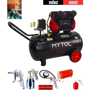 MYTOL 50 Litre Yağsız Sessiz Kompresör 1.5 HP 5 Parça Havalı Alet Seti Profesyonel Hava Kompresörü