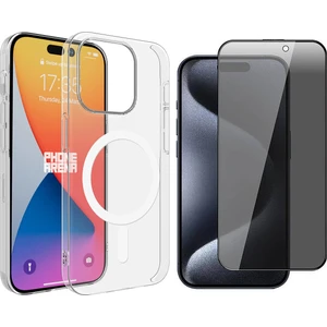 iPhone 15 Pro Max Kılıf Zore M-safe Şarj Özellikli Şeffaf Tek Kamera Çerçeveli Porto Kapak + Hayalet Ekran Koruyucu