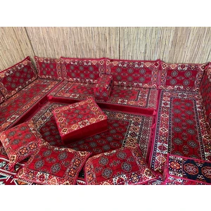 Şark Köşesi Minderi 120x180cm Kilim, Orta Puf Takımı Konsept Kırmızı 19  Parça