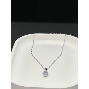 Tek Taş Gümüş Renk Çelik Kolye Renk Atmaz ve Kararmaz