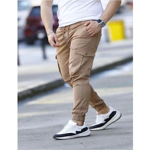 Likralı Pamuklu Beli ve Paçası Lastikli Mevsimlik Kahverengi Kargo Pantolon