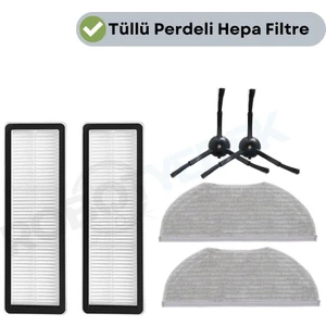 Xiaomi S10T STFCR01SZ Uyumlu Yedek Tüllü Hepa Filtre Siyah Yan Fırça Mop-6 Parça