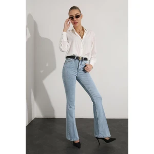 Kadın Kar Mavi Ispanyol Paça Kot Pantolon Flare Jeans ( Yüksek Bel )