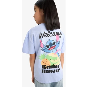 Kız Çocuk Disney Lilo & Stitch Bisiklet Yaka Sırt Baskılı Kısa Kollu Tişört E6508A825HS
